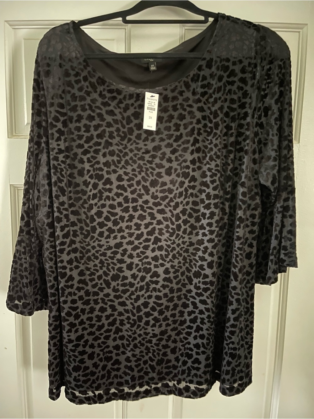 Talbots Black Leopard-Print Velvet Tunic